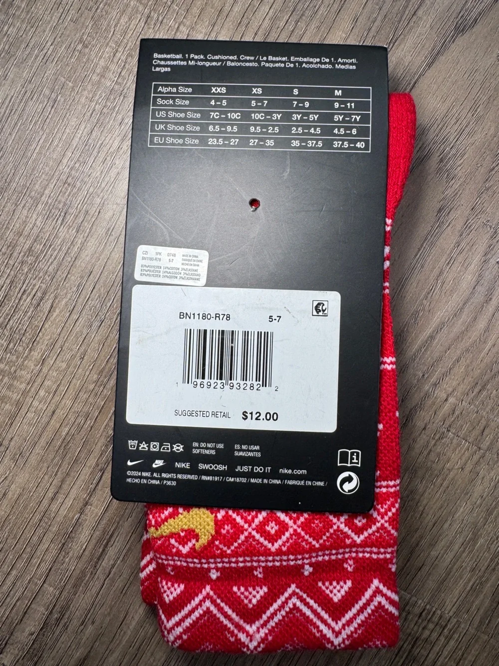 Nike Elite Basketball Christmas Snowflake Crew Socks Youth 10C-3Y